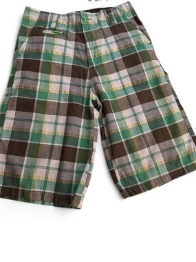 Boys Plaid Shorts in Green, Brown & White Sz 6